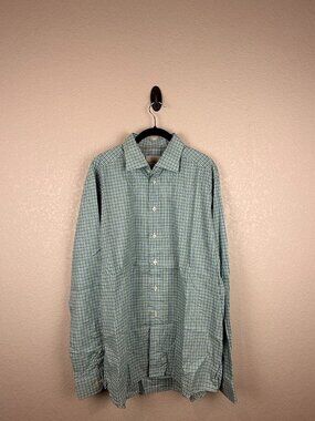Eton Men's Blue Green Check Contemporary Fit Dress Shirt 43/17